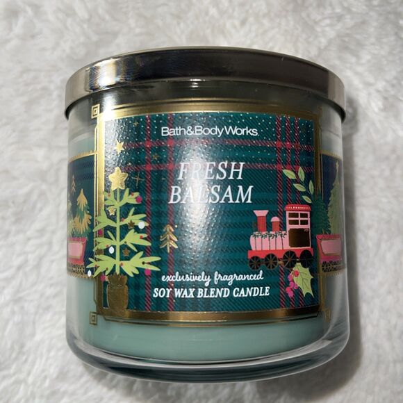 Bath & Body Works FRESH BALSAM 🎄 Scented 3 Wick CANDLE 25-45 Hours DELICIOUS! - Picture 3 of 5